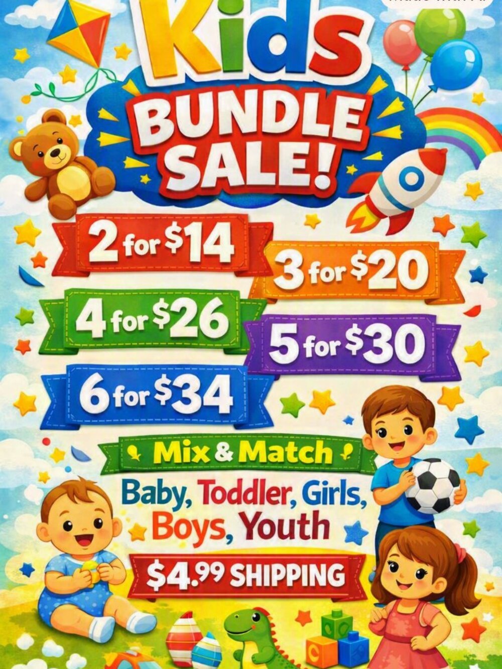 KIDS BUNDLE SALE - MIX & MATCH - ONLY $4.99 FLAT RATE SHIPPING